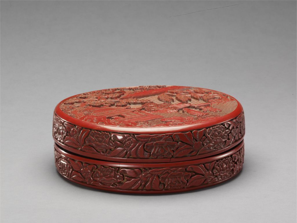 图片[1]-Carved red Du Fu’s poetic picture round box-China Archive